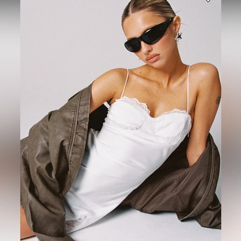 NWT White Satin Lace Slip mini dress women’s 8 Princess Polly Snowbird - Picture 7 of 7